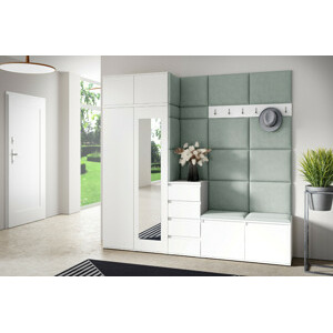 Eka Předsíňová stěna s čalouněnými panely Trinity 33 - Bílá / Světlá zelená 2321