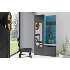 Eka Předsíňová stěna s čalouněnými panely Trinity 13 - Grafit / Azurová 2313