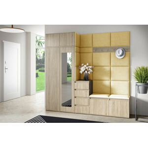 Eka Předsíňová stěna s čalouněnými panely Trinity 33 - Sonoma / Žlutá 2318