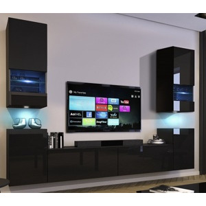 Ral Obývací stěna INDIANA 3, 256 cm - Černý lesk