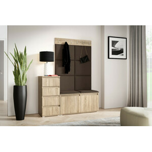 Eka Předsíňová stěna s čalouněnými panely Trinity 34 - Sonoma /Tmavá hnědá 2308