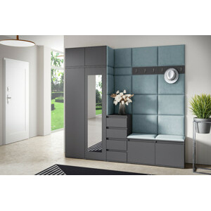 Eka Předsíňová stěna s čalouněnými panely Trinity 33 - Grafit / Světlá modrá 2322