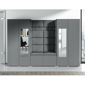 Eka Předsíňová stěna s čalouněnými panely Trinity 10 - Grafit / Tmavě šedá 2315