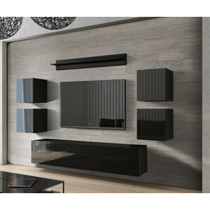 Ral Obývací stěna BARCELONA 1, 240 cm - Černý lesk