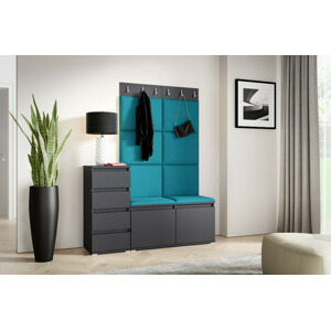 Eka Předsíňová stěna s čalouněnými panely Trinity 34 - Grafit / Azurová 2313