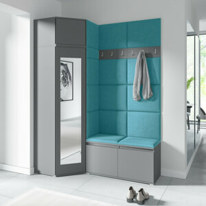 Eka Předsíňová stěna s čalouněnými panely Trinity 37 - Grafit / Azurová 2313