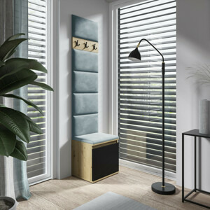 Eka Předsíňová stěna s čalouněnými panely Trinity 7 - Dub Artisan s černou / Světlá modrá 2322