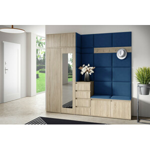 Eka Předsíňová stěna s čalouněnými panely Trinity 33 - Sonoma / Tmavá modrá 2331