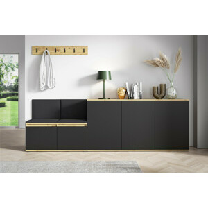 Eka Předsíňová stěna s čalouněnými panely Trinity 35 - Dub Artisan s černou / Černá 2316