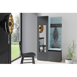 Eka Předsíňová stěna s čalouněnými panely Trinity 13 - Grafit / Světlá modrá 2322