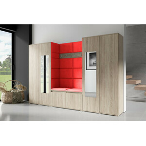 Eka Předsíňová stěna s čalouněnými panely Trinity 10 - Sonoma / Červená 2309