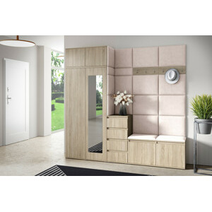 Eka Předsíňová stěna s čalouněnými panely Trinity 33 - Sonoma / Krémová bílá 2301