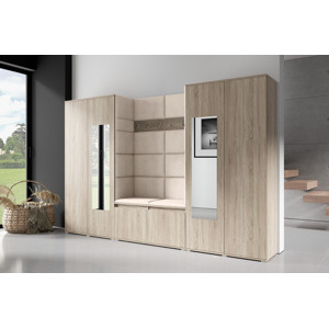 Eka Předsíňová stěna s čalouněnými panely Trinity 10 - Sonoma / Tmavá krémová 2302