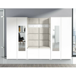 Eka Předsíňová stěna s čalouněnými panely Trinity 10 - Bílá / Krémová bílá 2301