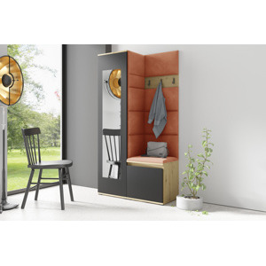 Eka Předsíňová stěna s čalouněnými panely Trinity 13 - Dub Artisan s černou / Okrová 2325