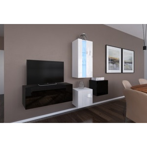 Ral Obývací stěna HAVAJ 6, 197 cm - Černo/bílý lesk