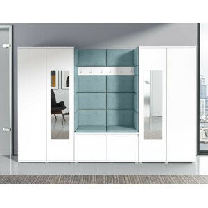 Eka Předsíňová stěna s čalouněnými panely Trinity 10 - Bílá / Světlá modrá 2322