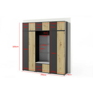 Eka Předsíňová stěna s čalouněnými panely Joey 4 - Černá a Dub Artisan / Béžová 2304