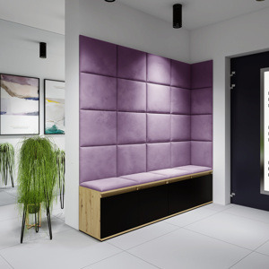 Eka Předsíňová stěna s čalouněnými panely Trinity 3 - Dub Artisan s černou / Fialová 2311