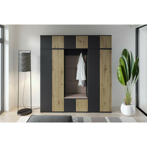 Eka Předsíňová stěna s čalouněnými panely Joey 4 - Černá a Dub Artisan / Tmavá béžová 2305