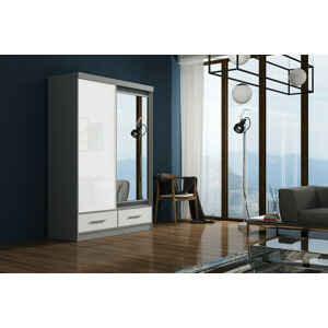 ARK Šatní skříň MIRIAM, Šedá/Bílá 150 cm