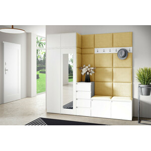 Eka Předsíňová stěna s čalouněnými panely Trinity 33 - Bílá / Žlutá 2318