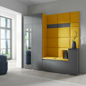 Eka Předsíňová stěna s čalouněnými panely Trinity 26 - Grafit / Hořčicová 2326