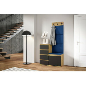 Eka Předsíňová stěna s čalouněnými panely Trinity 36 - Dub Artisan s černou / Tmavá modrá 2331