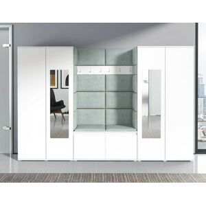 Eka Předsíňová stěna s čalouněnými panely Trinity 10 - Bílá / Světlá zelená 2321