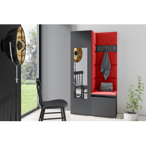 Eka Předsíňová stěna s čalouněnými panely Trinity 13 - Grafit / Červená 2309