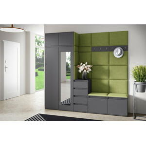 Eka Předsíňová stěna s čalouněnými panely Trinity 33 - Grafit / Olivová 2312