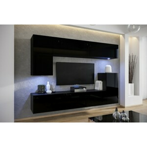 Ral Obývací stěna LIBA 4, 219 cm - Černý lesk