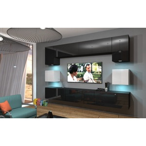 Ral Obývací stěna ARIZONA XL, 257 cm - Černo/bílý lesk