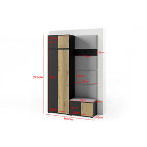 Eka Předsíňová stěna s čalouněnými panely Joey 2 - Černá a Dub Artisan / Oranžová 2317