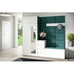 Eka Předsíňová stěna s čalouněnými panely Trinity 33 - Bílá / Tmavá zelená 2328