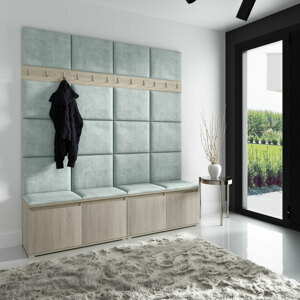 Eka Předsíňová stěna s čalouněnými panely Trinity 4 - Sonoma / Světlá zelená 2321