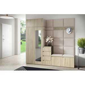 Eka Předsíňová stěna s čalouněnými panely Trinity 33 - Sonoma / Tmavá krémová 2302