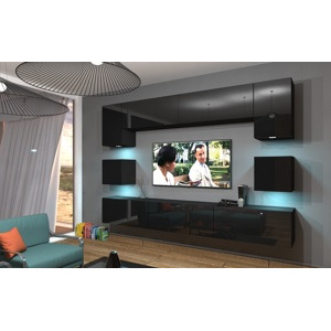 Ral Obývací stěna ARIZONA L, 242 cm - Černý lesk