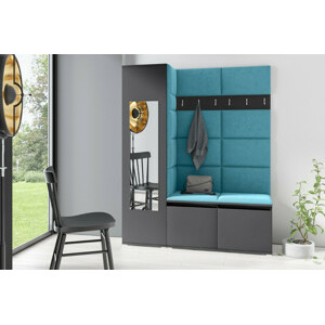 Eka Předsíňová stěna s čalouněnými panely Trinity 14 - Grafit / Azurová 2313