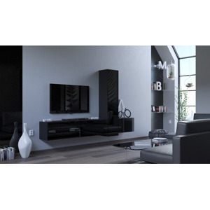 Ral Obývací stěna MONTGOMERY 2, 263 cm - Černý lesk