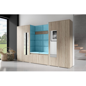 Eka Předsíňová stěna s čalouněnými panely Trinity 10 - Sonoma / Azurová 2313