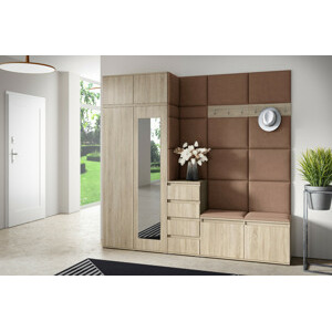 Eka Předsíňová stěna s čalouněnými panely Trinity 33 - Sonoma / Hnědá 2307