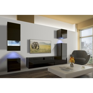 Ral Obývací stěna TIRANA 256 cm - Černý lesk