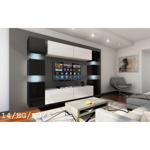 Ral Obývací stěna FRANCE 1, 256 cm - Černo-bílý llesk