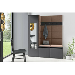 Eka Předsíňová stěna s čalouněnými panely Trinity 14 - Grafit / Hnědá 2307