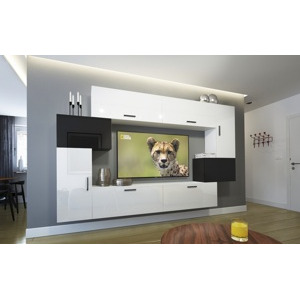 Ral Obývací stěna IRMA 6, 256 cm - Bílo/černý lesk