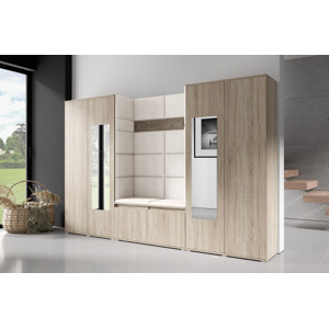 Eka Předsíňová stěna s čalouněnými panely Trinity 10 - Sonoma / Krémová bílá 2301