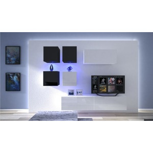 Ral Obývací stěna SPRINGFIELD 10, 236 cm - Bílo/černý lesk