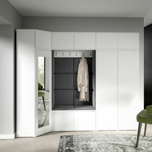 Eka Předsíňová stěna s čalouněnými panely Trinity 39 - Bílá / Tmavá šedá 2315