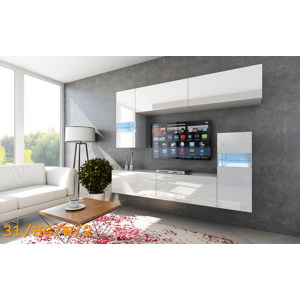 Ral Obývací stěna HOUSTON 1, 203 cm - Bílý lesk